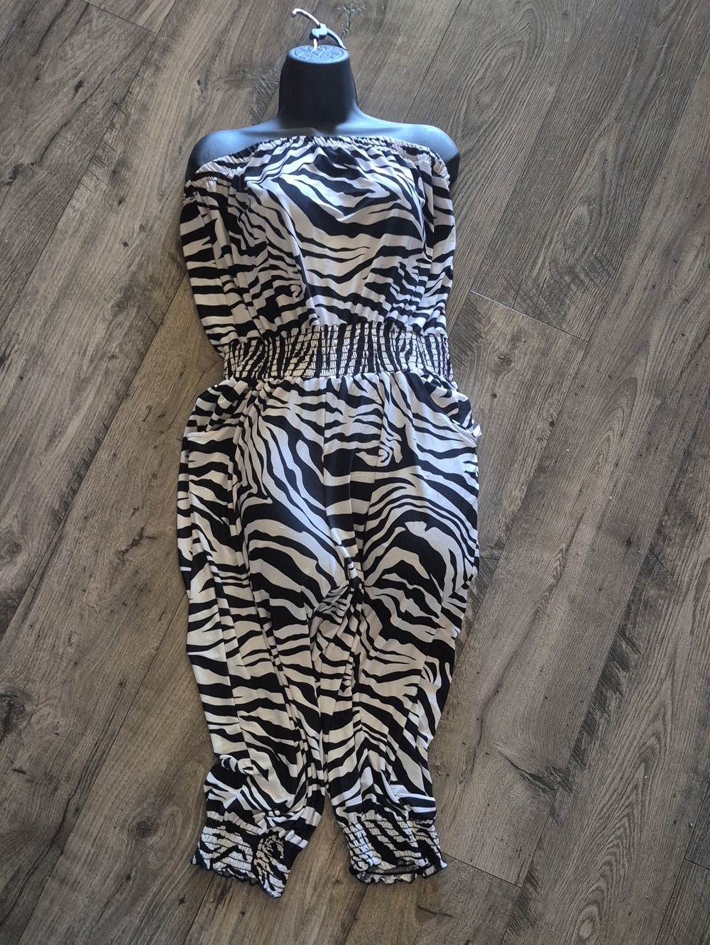 Zebra-Print Strapless Jumpsuit - Black & White